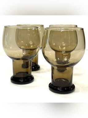 Set of four vintage Dominion Glass smoke brown goblets.